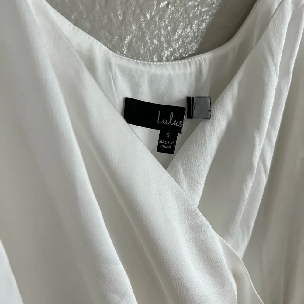 NWOT Lovely As Can Be White Satin Surplice Jumpsuit - Picture 6 of 6